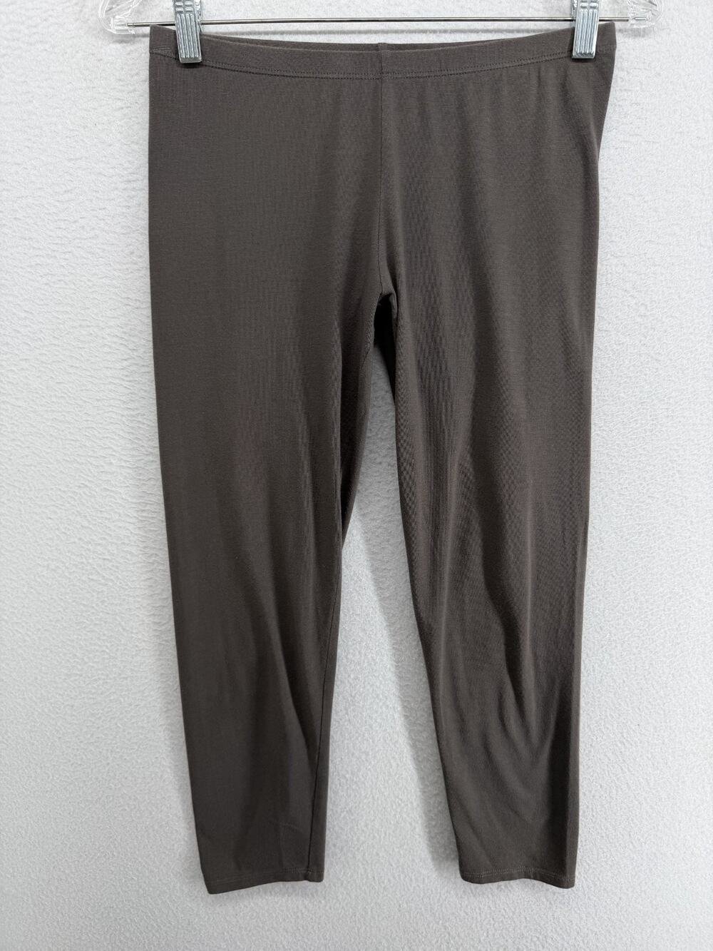 EILEEN FISHER Leggings S Organic Cotton Stretch Jersey Cropped Pull On Brown USA